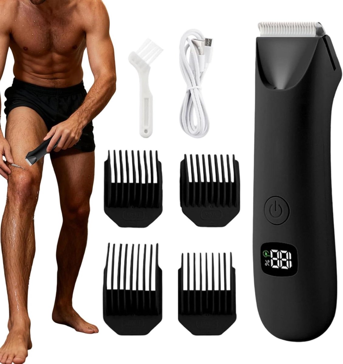 Elektrische Groomer - Lichaamshaar Trimmer - Persoonlijke Verzorging - Digitaal Display - 14 x 3.7 cm - Zwart