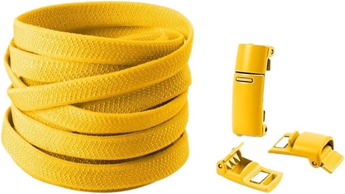 Elastische schoenveters - Veters zonder strik - Gemakkelijk schoenen dragen - Metalen gesp sluiting - 100 cm lengte - Geel