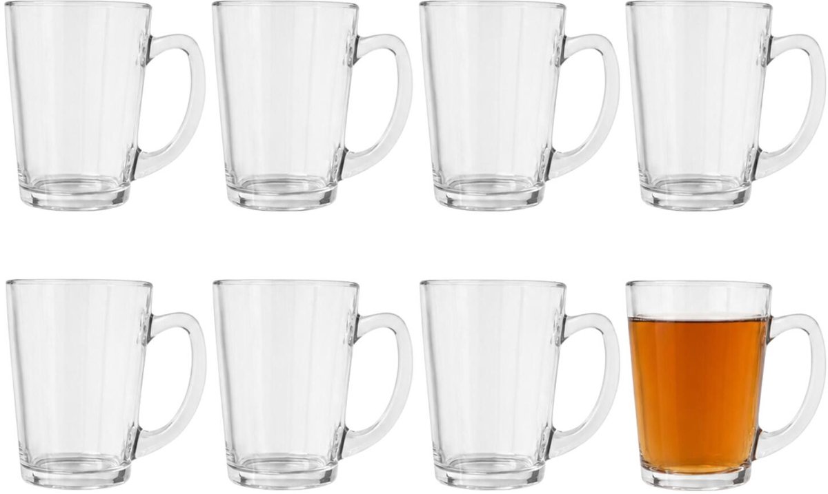 Seasons Thee glazen / bekers met oor - 8x stuks - glas - 310 ml - servies - 11 x 8 cm
