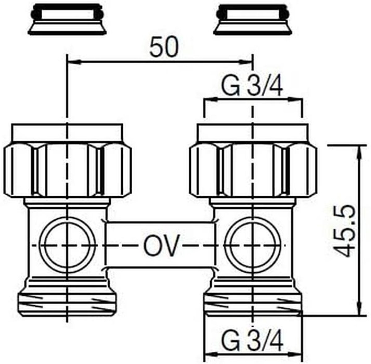 Radiator Kraanblok - Verwarming Kraan Ventielblok - Verwarming Installeren - Doorstroomvorm - 3/4 inch - Messing