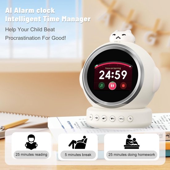 AI Kids Wekker met ChatGPT - Smart Voice Control Wekker voor peuters, Ok-to-Wake Sleep Trainer met nachtlampje, muziek en tijd leren, cadeau voor jongens meisjes van 3-12 jaar — afbeelding 3