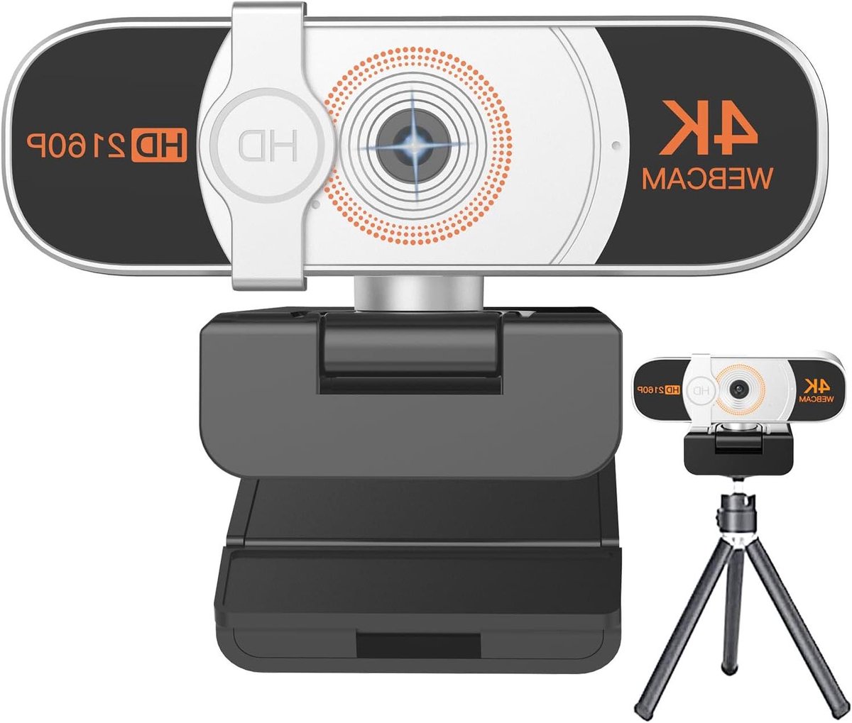 4K Webcam - Webcamera PC - Videobellen - Met Privacy Cover - 90 Graden - Wit