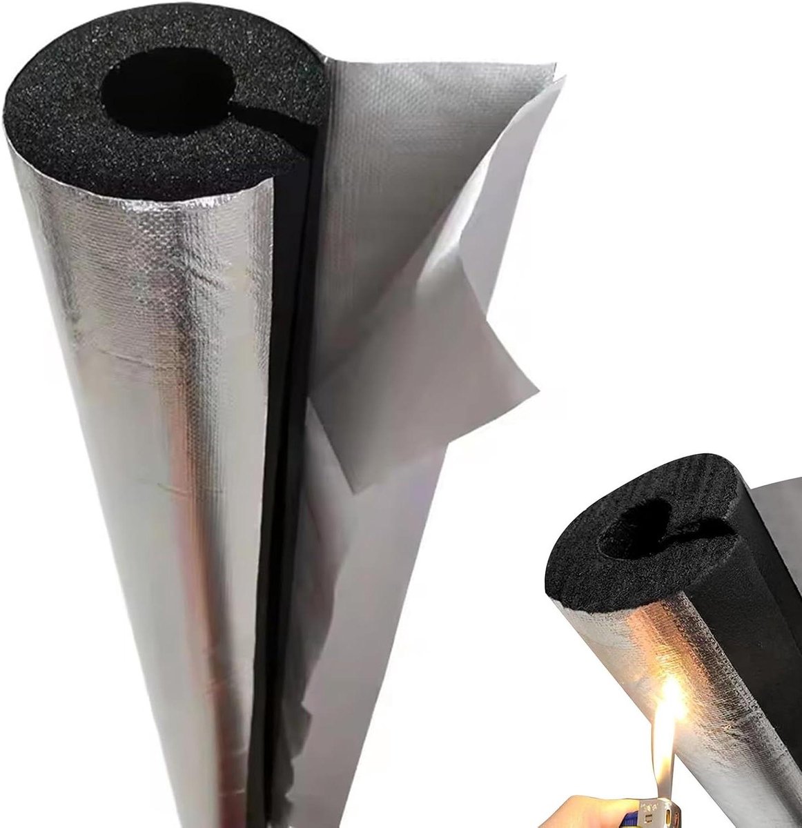 Buisisolatie Schuimrubber - Isolatiebuis Aluminium - Leidingen Isoleren - Zelfklevend Vlamvertragend - 114 mm x 30 mm - Zilver