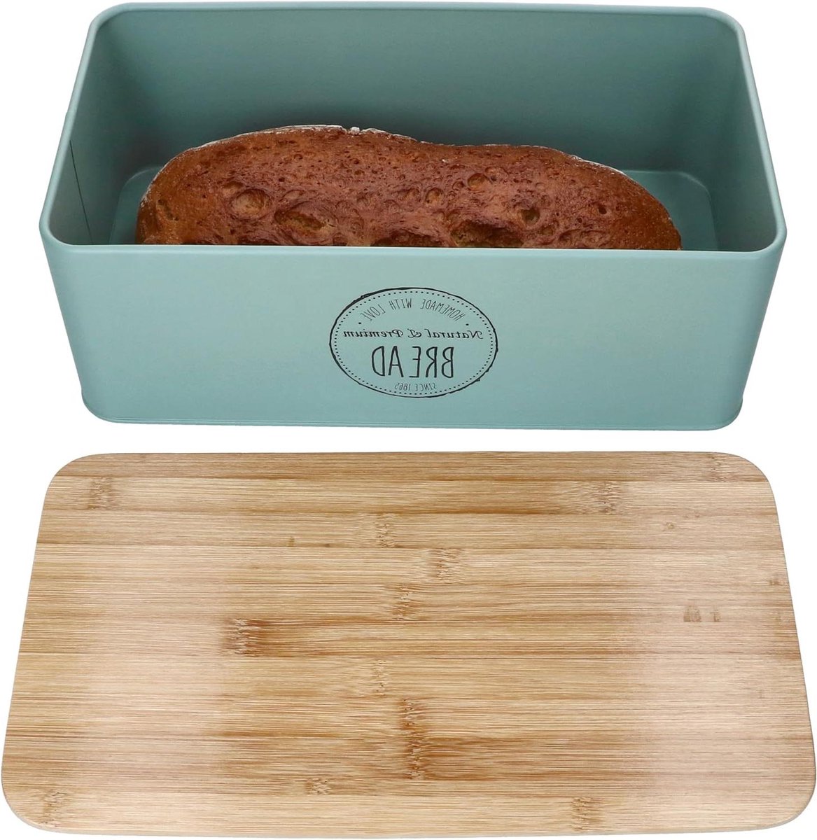 Broodtrommel - Voorraadbox Keuken - Brood Vers Houden - Bamboe Deksel - 332 cm - Mintgroen