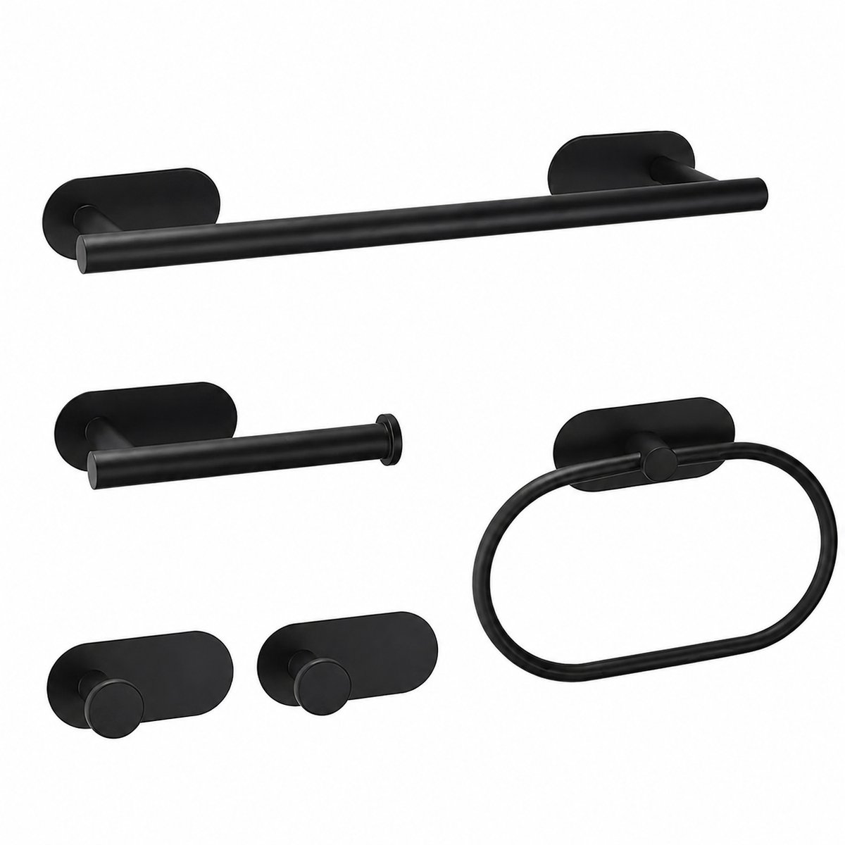 Signature Home Handdoekrek - Handdoekhouder set - Badkamer Accessoires - Set 5-Delig - Toiletrolhouder - Toilet Accessoires - Handdoekring - Handdoekhaak & Jashaak - Zelfklevend Zonder Boren - RVS Toiletset - Mat Zwart