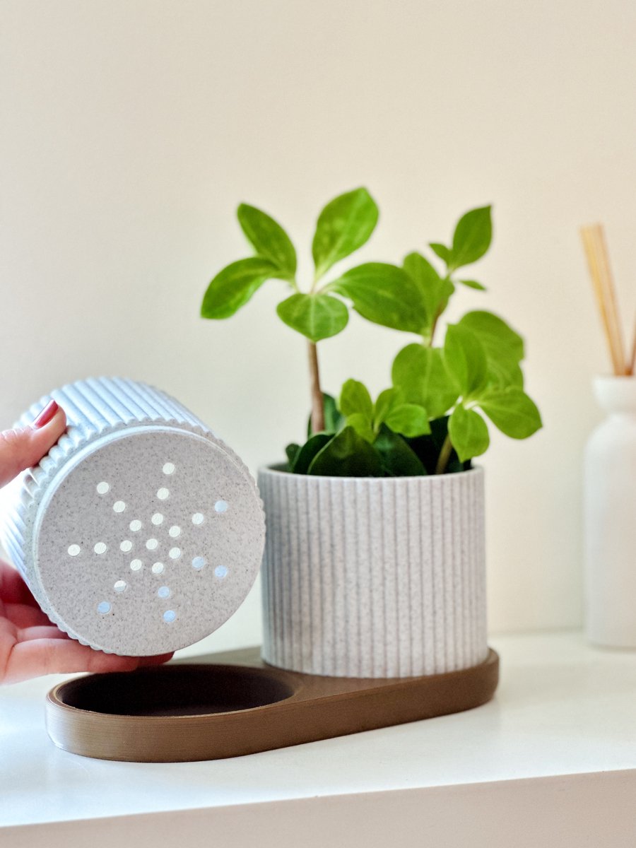 TWINDA Plantenpotten Set met Tray – 3D Geprint Bio-Based PLA | Slimme Plantenpot met Lekbakje | Bloempot voor Binnen | Kamerplant Accessoire | Cadeau Plantenmensen