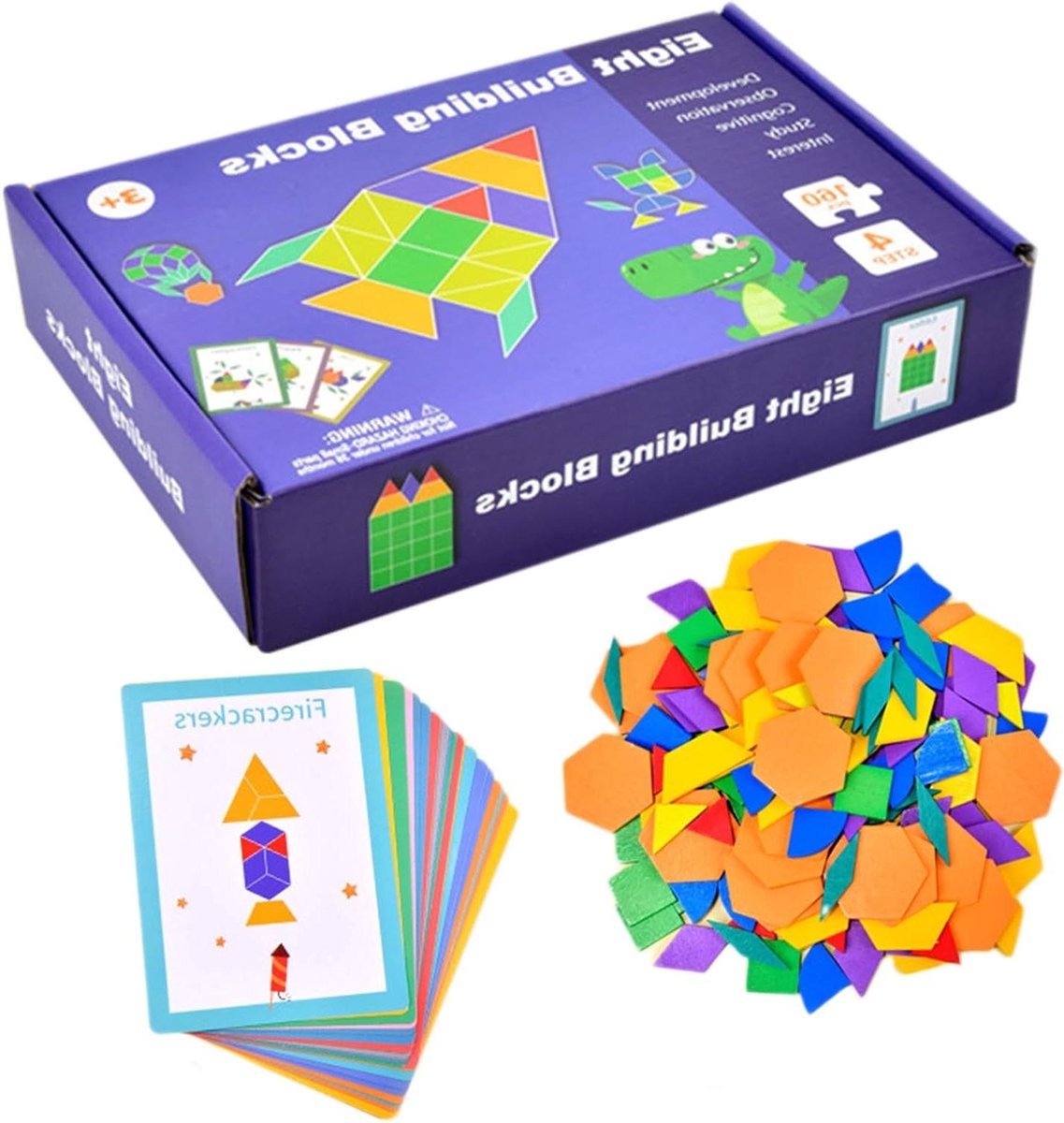 Houten Puzzelblokken - Patroonblokken Speelgoed - Motoriek Ontwikkelen - Veilig Glad Hout - 21.5 x 14 x 4.5 cm - Multicolor