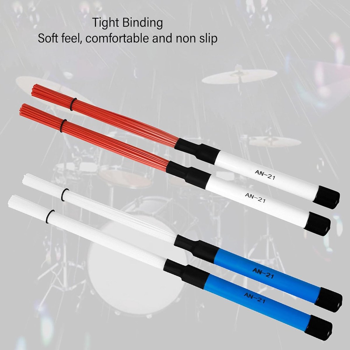 Trommelborstels Set - Percussie Borstels - Muziek Maken - Comfortabele Grip - 2 Stuks - Rood Wit