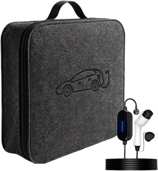 EV Lader Tas - Draagbare Organizer - Auto-accessoires Opbergen - Vochtwerend Ontwerp - 37 x 37 x 9 cm - Zwart