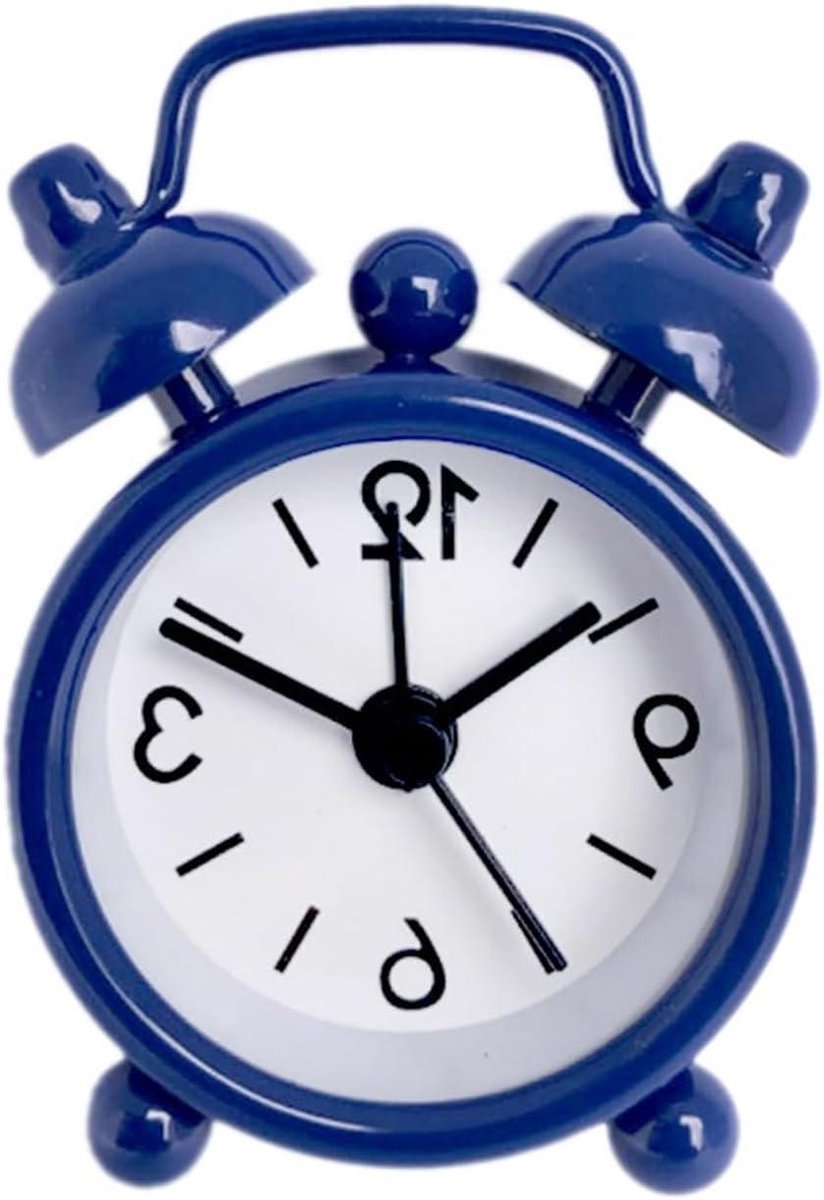 Mini Wekker - Kleine Ronde Klok - Bureau Decoratie - Metalen Behuizing - 4 cm Diameter - Blauw