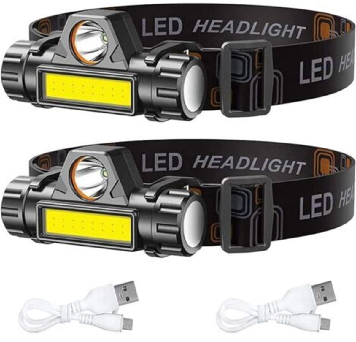 Set van 2 oplaadbare LED-hoofdlampen, krachtige oplaadbare LED-hoofdlampen, oplaadbare hoofdlampengeschikt voor kinderen, hoofdlampen