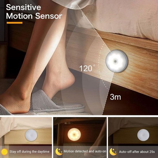 LED-lampjes geschikt voor bewegingssensor, 3 stuks, LED-nachtlampje, draadloos opladen via USB-inductie, tweekleurig (wit licht + warm licht) — afbeelding 3