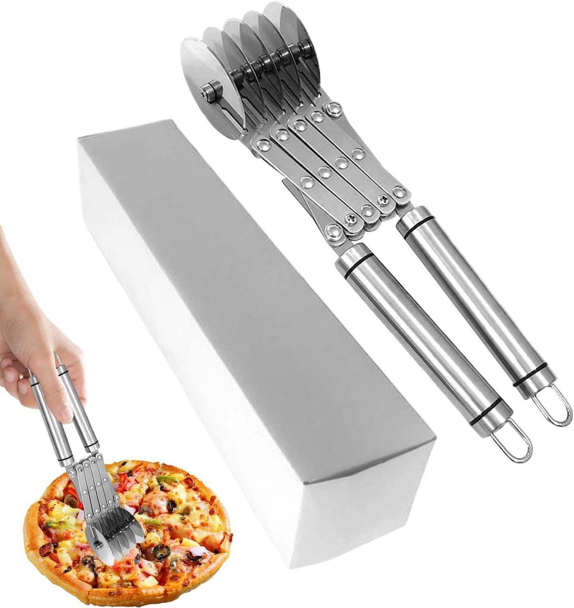 Deegsnijder met wielen - Pizzasnijder Pastamachine - Bakken en snijden - Verstelbare afstand wielen - 28.5 x 6.3 cm - Zilver