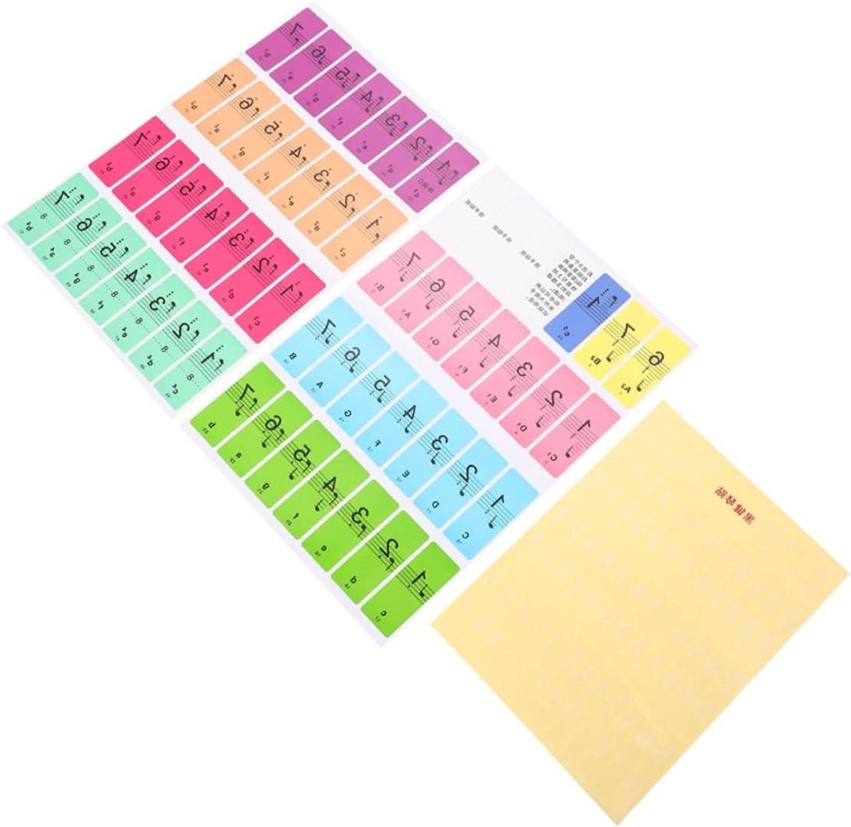 Pianotoetsen Stickers - Kleurrijke Muzieknoten - Muziek Leren - Duurzaam Afneembaar - 3 Vellen - Meerkleurig