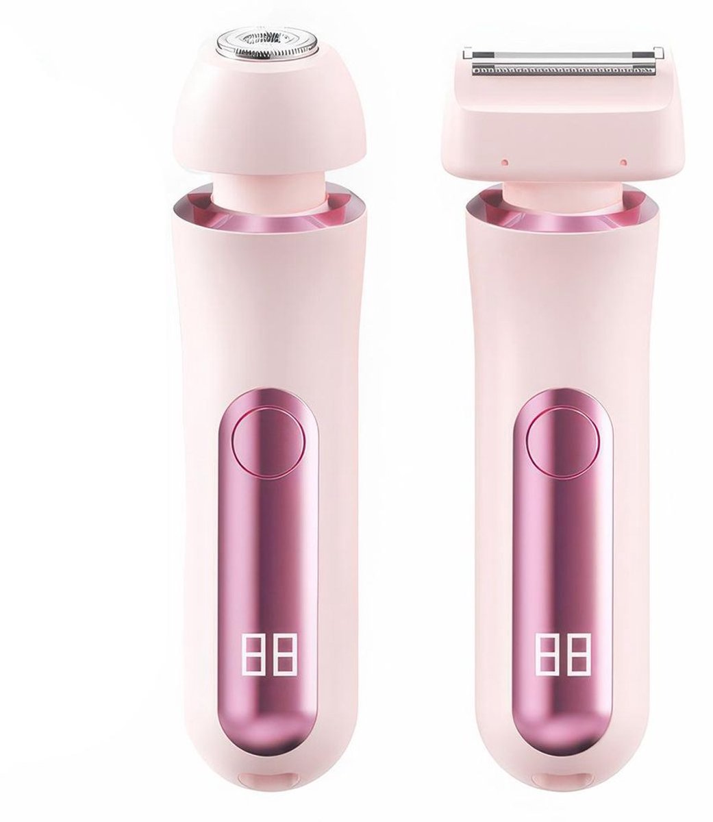 Elektrisch ontharingsapparaat voor vrouwen, met dubbele kop, geschikt voor nat en droog gebruik, oplaadbaar via USB, precisietrimmer, geschikt voor benen, intieme zones en lichaam, roze.