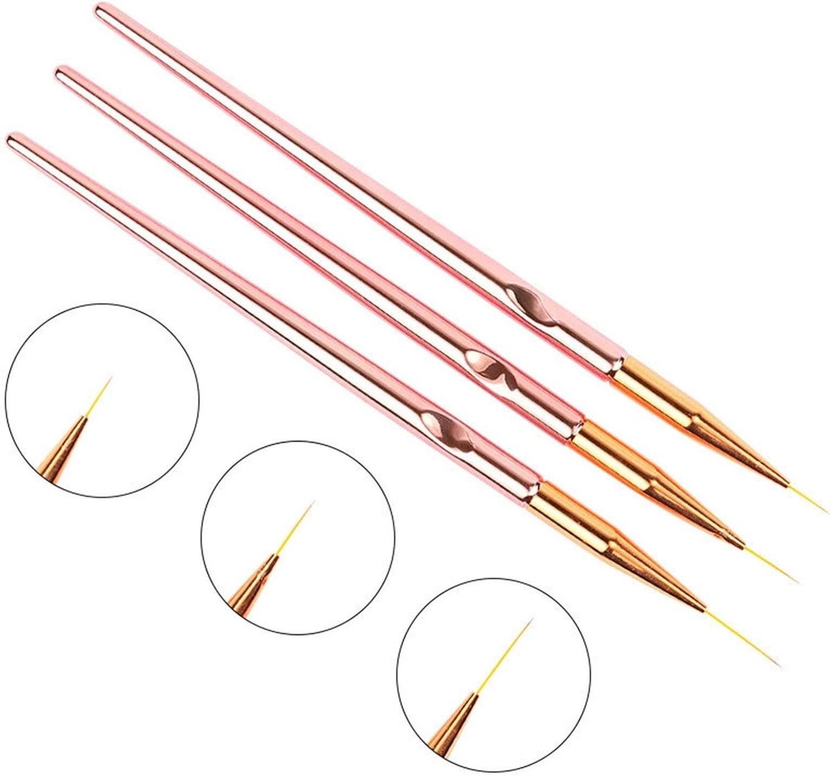 Nail Art Pennen - Tekenen Manicure Tool - Nagels Versieren - 3 Stuks Set - 1-2 cm - Rose Goud