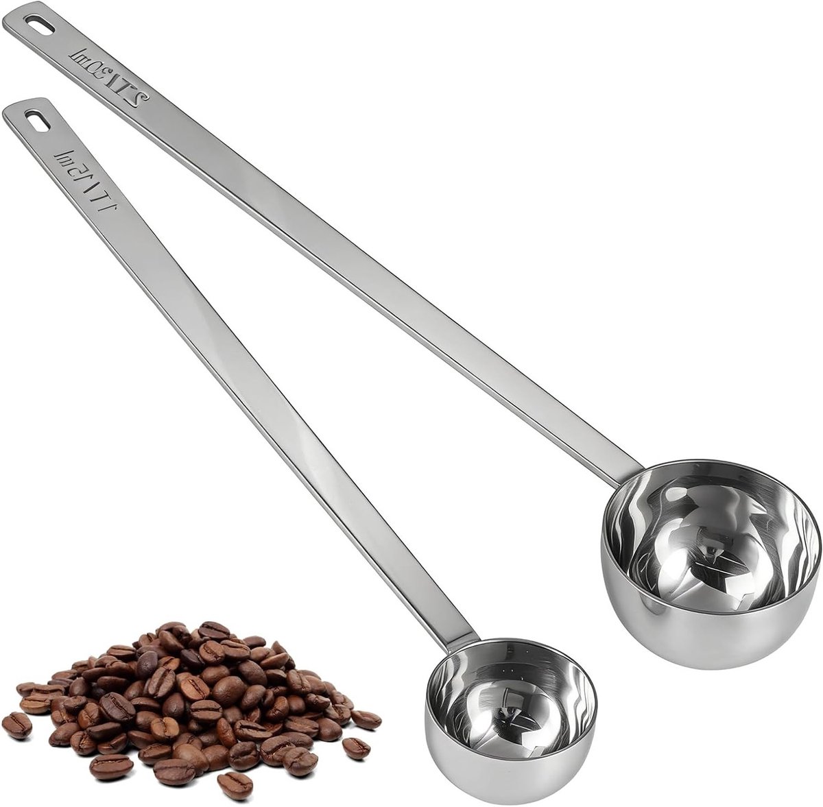 Koffiemaatlepels van Roestvrij Staal, Lange Handgreep, Vaatwasmachinebestendig, Perfect voor Koffie, Melkpoeder en Fruitpoeder (15ml, 30ml) - Set van 2 Stuks