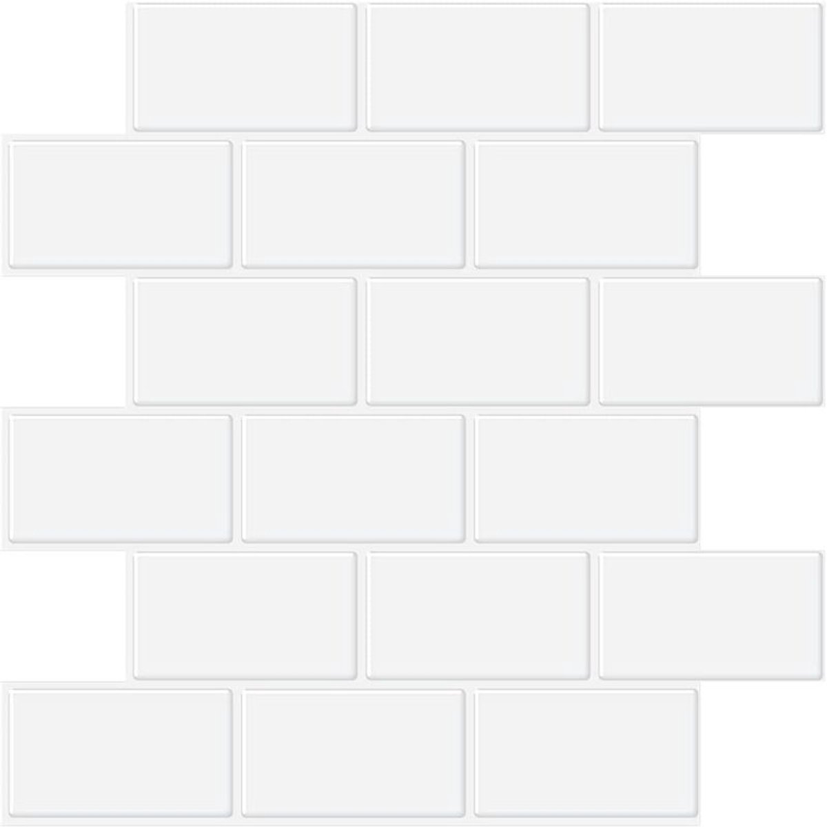 Zelfklevende achterwandengeschikt voor keukens en badkamers, wit tegeleffect, waterdicht 3D PVC zelfklevend, 4-pack (wit, 5 vellen)