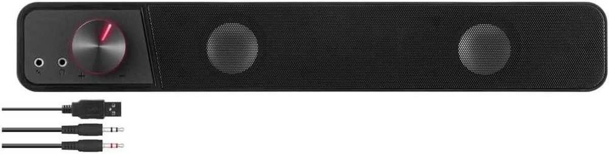 Stereo Soundbar - Compact Geluidssysteem - Muziek en Films - Verlichte Volumeknop - 382 x 69 x 60 mm - Zwart