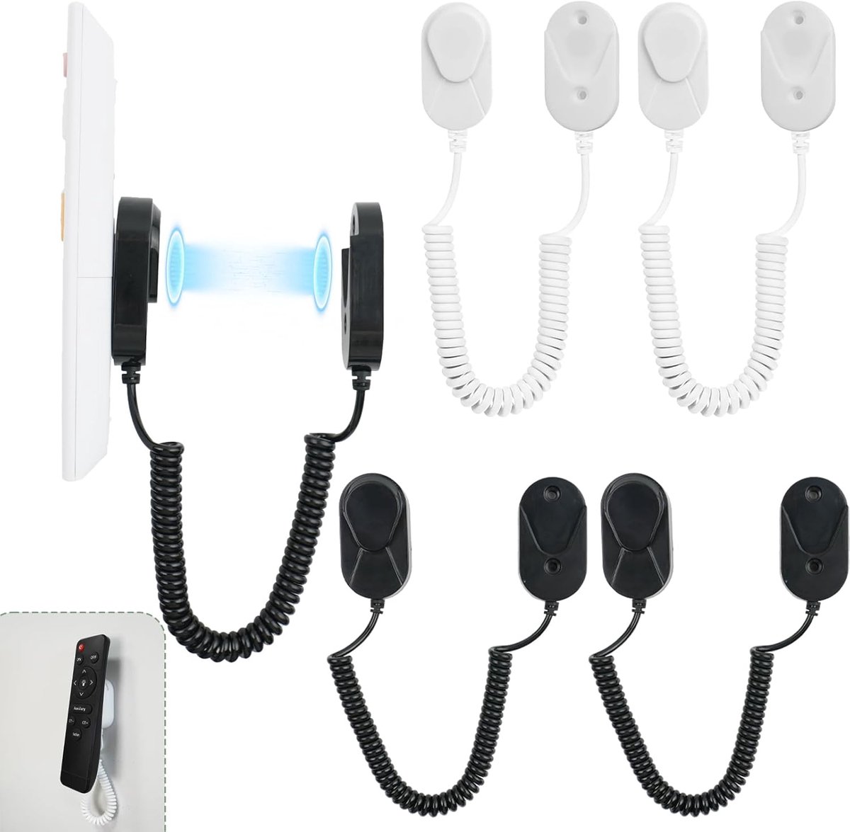 Afstandsbediening Houder Magnestisch - 4 stuks - Met Veerkoorden - Uittrekbare Muurbevestiging - Wandorganizer - Remote Controll Holder - Bevestiging Voor Spullen - Ruimtebesparend - Voor ventilator, airconditioning,afstandsbediening - Wit+Zwart