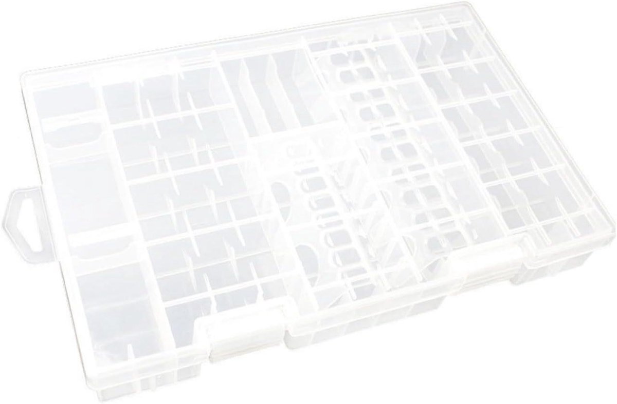 Batterij Opbergdoos - Batterij Organizer - Batterijen Sorteren - Verstelbare Beugels - 27.5x17x3.7cm - Transparant