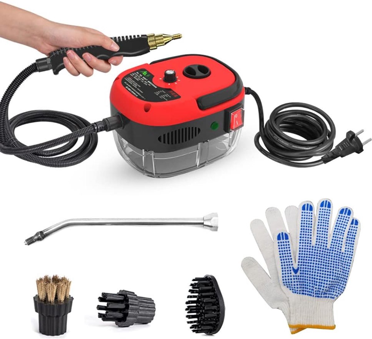 Handstoomreiniger - Hogedruk stoom - Grondig reinigen - 2500W vermogen - 500ml tank - Rood