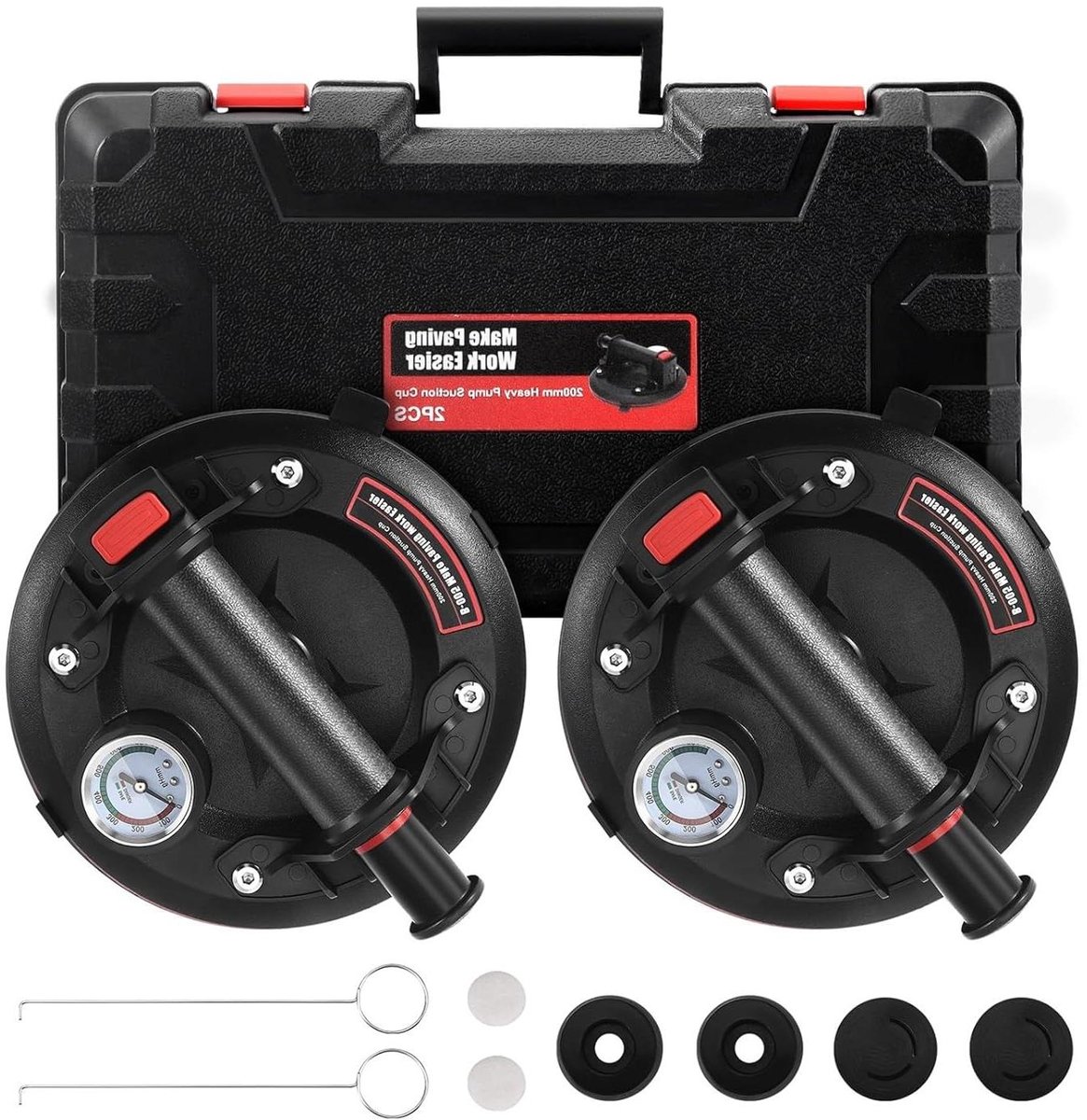 Vacuüm Zuignappen - Glaslifters - Materiaal Verplaatsen - Met Barometer - 2 Stuks 8 Inch - Zwart