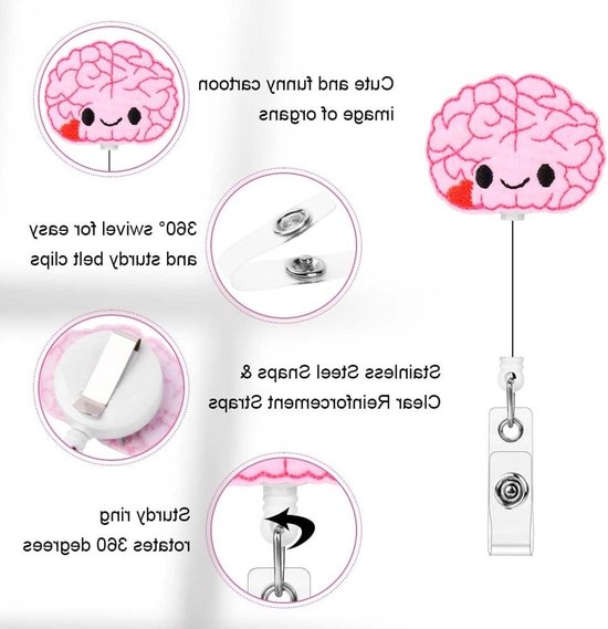 Set van 4 Retractable Badge Reels van Vilt, Schattige ID Badge Houder met Lanyard Clips voor Verpleegkundigen, Artsen en Studenten — afbeelding 2