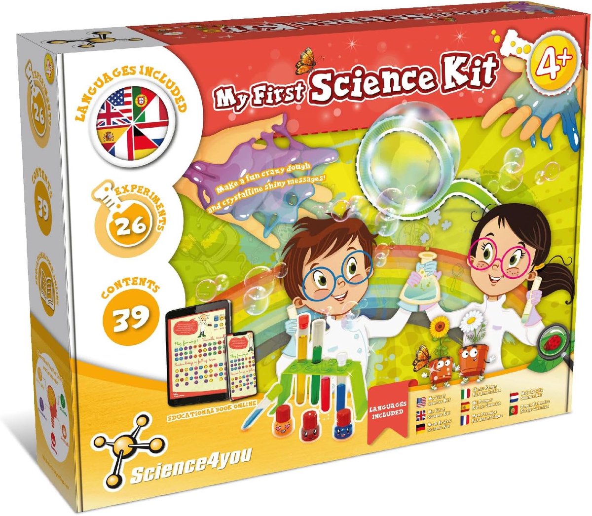 Science4you Mijn Eerste Wetenschapskit voor kinderen +4 jaar - verkenningskit met 26 wetenschappelijke experimenten, zeepbellen maken en kleuren leren