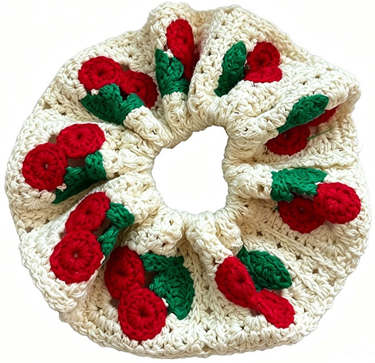 Scrunchie XL - gebreid - kersen - 16 cm