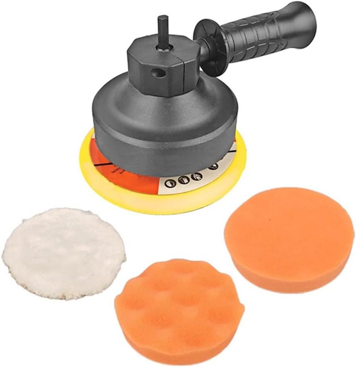 Polijstmachine Set - Boormachine Adapter - Auto Polijsten - Golfvormig Sponsontwerp - 125 mm Pads - Oranje Zwart Wit