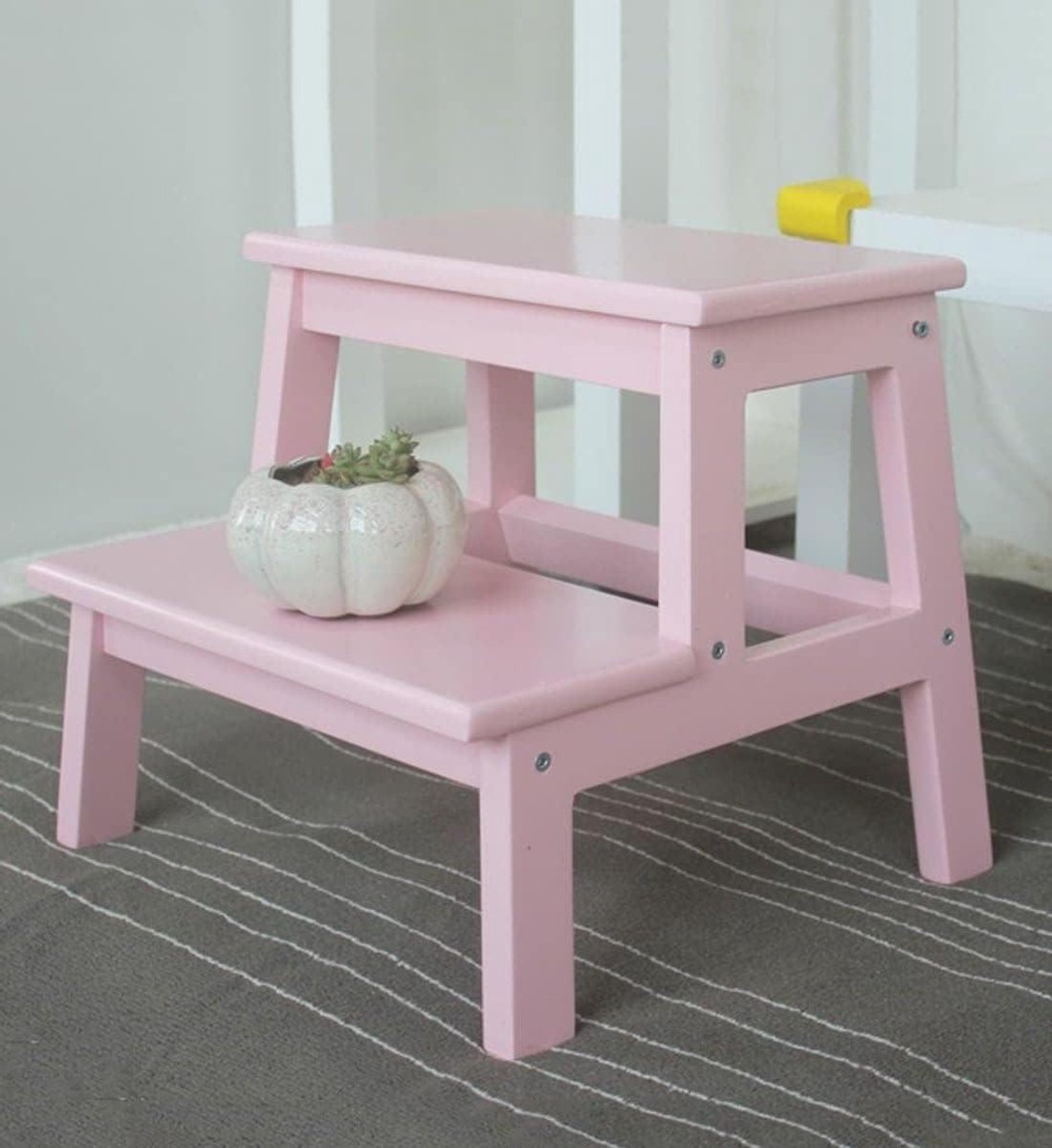 Opstapje Kruk - Twee Treden - Huishoudelijk Gebruik - Massief Hout - 2 Treden - Houtkleur