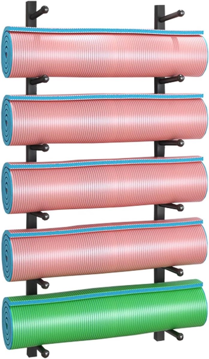 Yogamat Opberger - Fitness Rek - Thuis Fitness - Wandmontage Ontwerp - 195 cm - Zwart