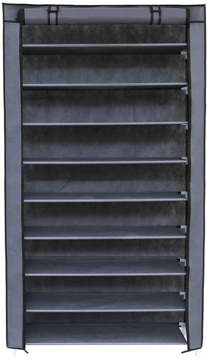 10-laags schoenenrek, schoenenkast, schoenenopberger, opbergrek 88×28×160 cm, grijs, met stofhoes, multifunctioneel, kan tot 40 paar schoenen opbergen, geschikt voor hal, slaapkamer en woonkamer
