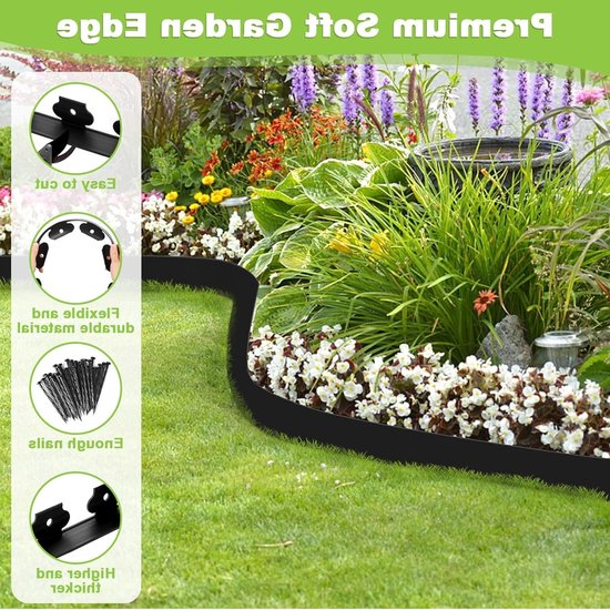 Flexibele Tuinrand van 5 cm Hoog en 10 m Lang met 30 Haringen voor Molen, Bloembed en Oprit (Zwart) — afbeelding 2