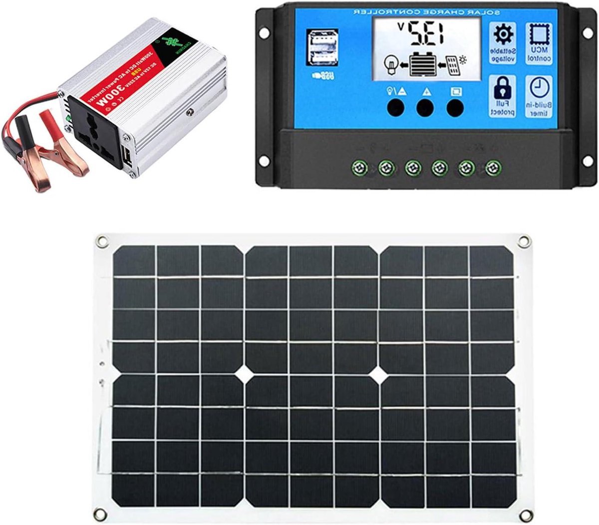 Zonne-energie Systeem - Draagbare Stroom - Buiten Leven - Inclusief Omvormer - 200W - Zilver