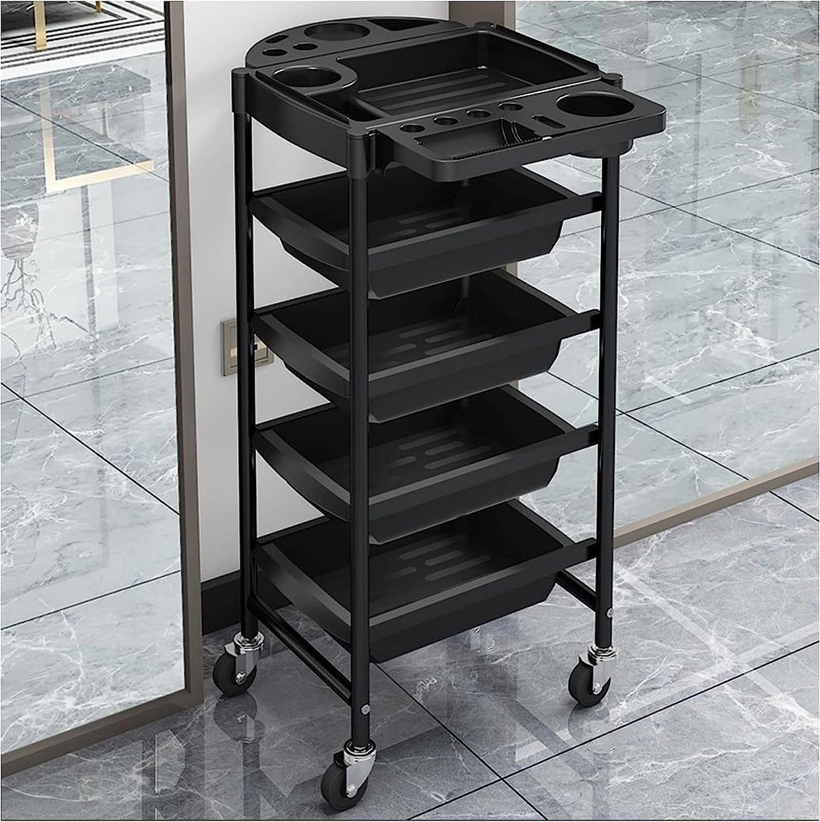 Opbergkar - Dienbladwagen - Professioneel Gebruik - Vijf Lagen - 37x30x88cm - Zwart