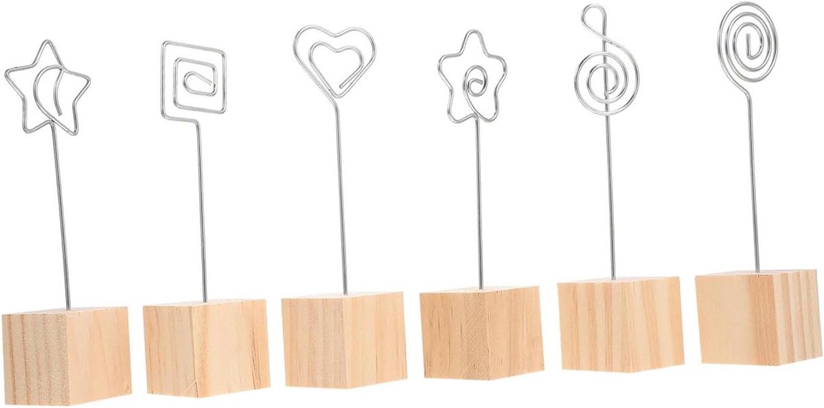 Fotoclip Set - Memo Clips - Berichten Vasthouden - Houten Basis - 6 Stuks - Zilver