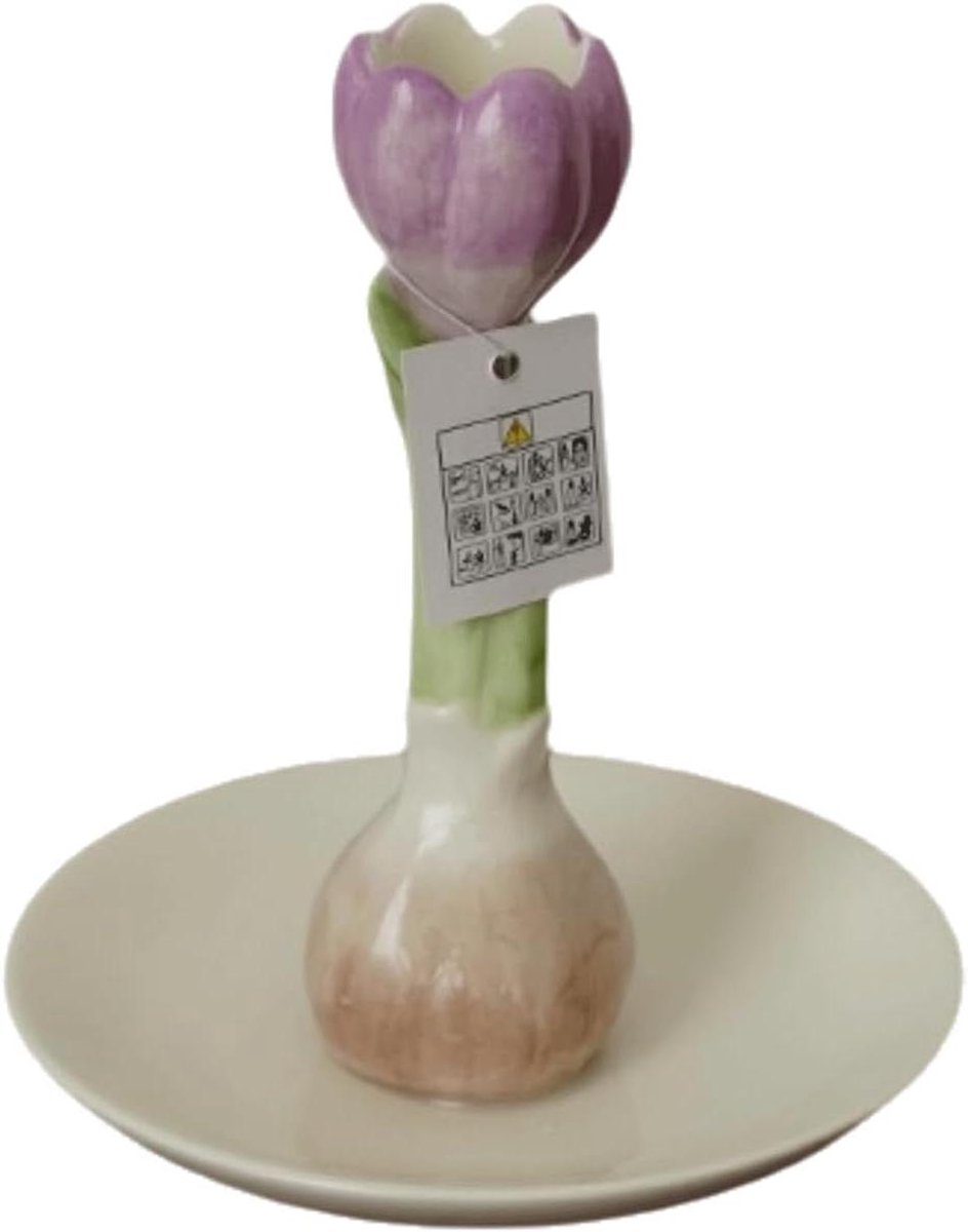 Keramische Kaarsenhouder Set - Kandelaars Roze Paars - Sfeer Creëren - Bloemmotief Vintage - 12 x 12 x 15 cm