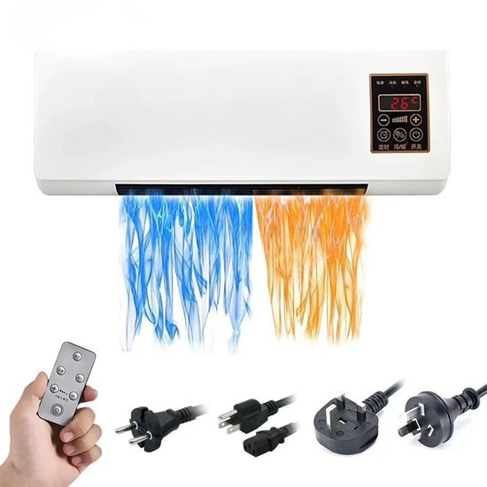 Climatiseur mural UFTA - Refroidisseur et Chauffage électrique 2-en-1 - 1800W Télécommande & Minuterie - Chauffe rapide en 3 secondes 55cm - Blanc