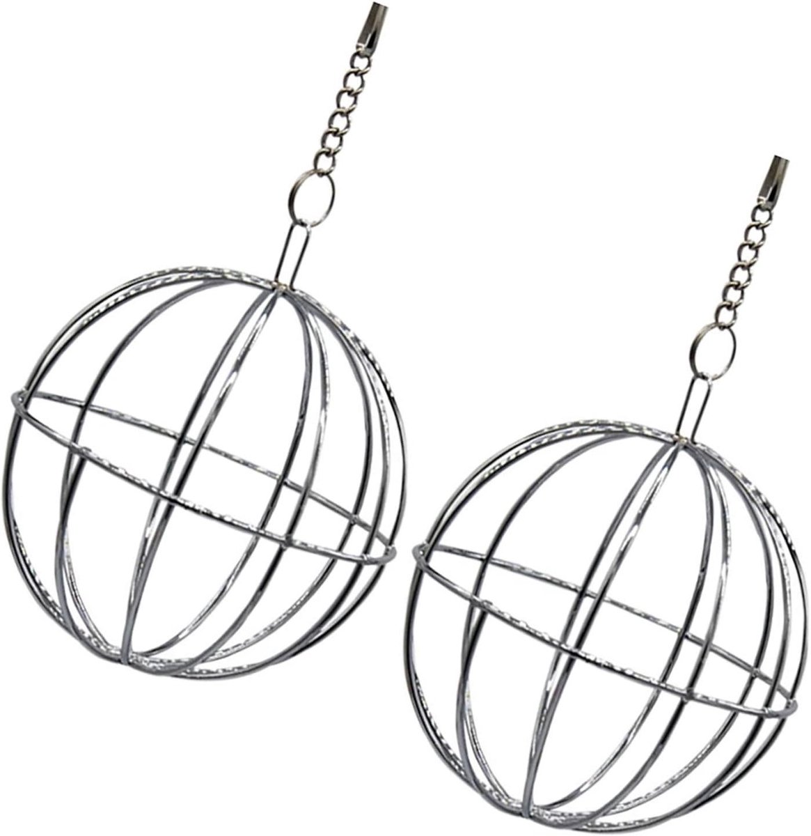 Voederbal set - Hooibal knaagdier - Dieren voeden - Gladde randen - 8 cm diameter - Zilverkleurig
