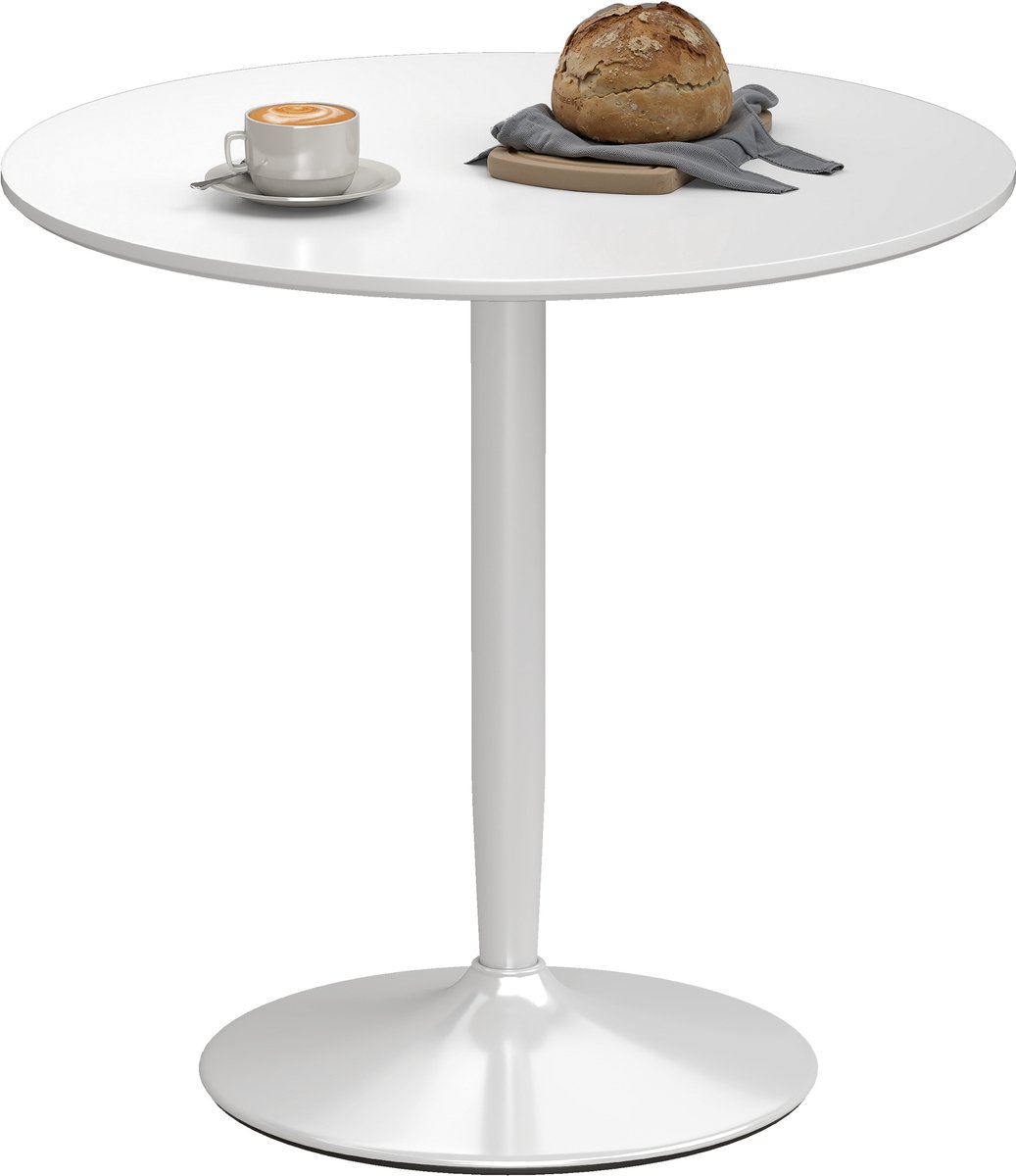 HOMCOM Eettafel MDF, staal 80L x 80B x 75H cm wit