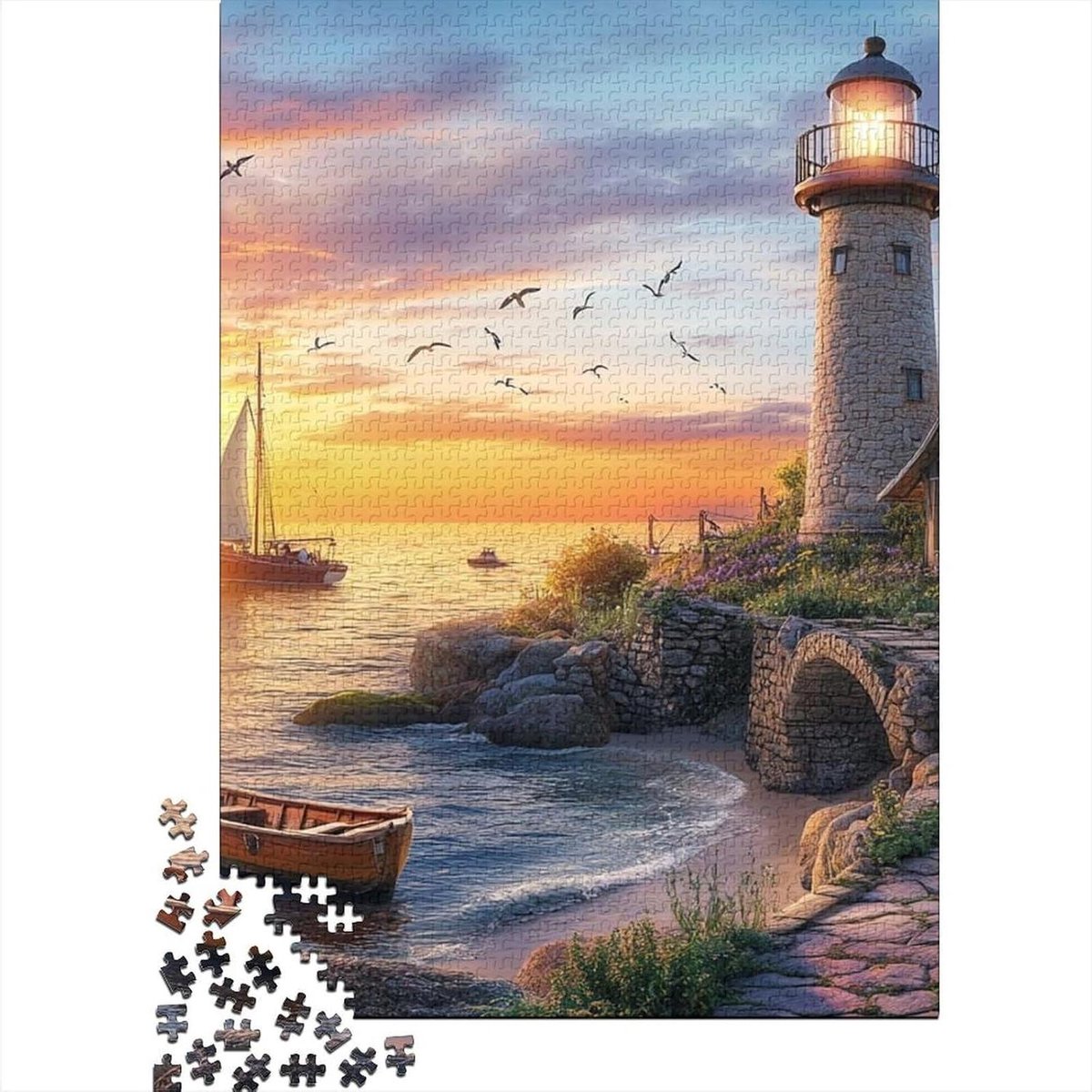 Vuurtoren Puzzels - Legpuzzel Uitdaging - Ontspanning en Plezier - 1000 Stukjes - 75 x 50 cm - Stijl 15