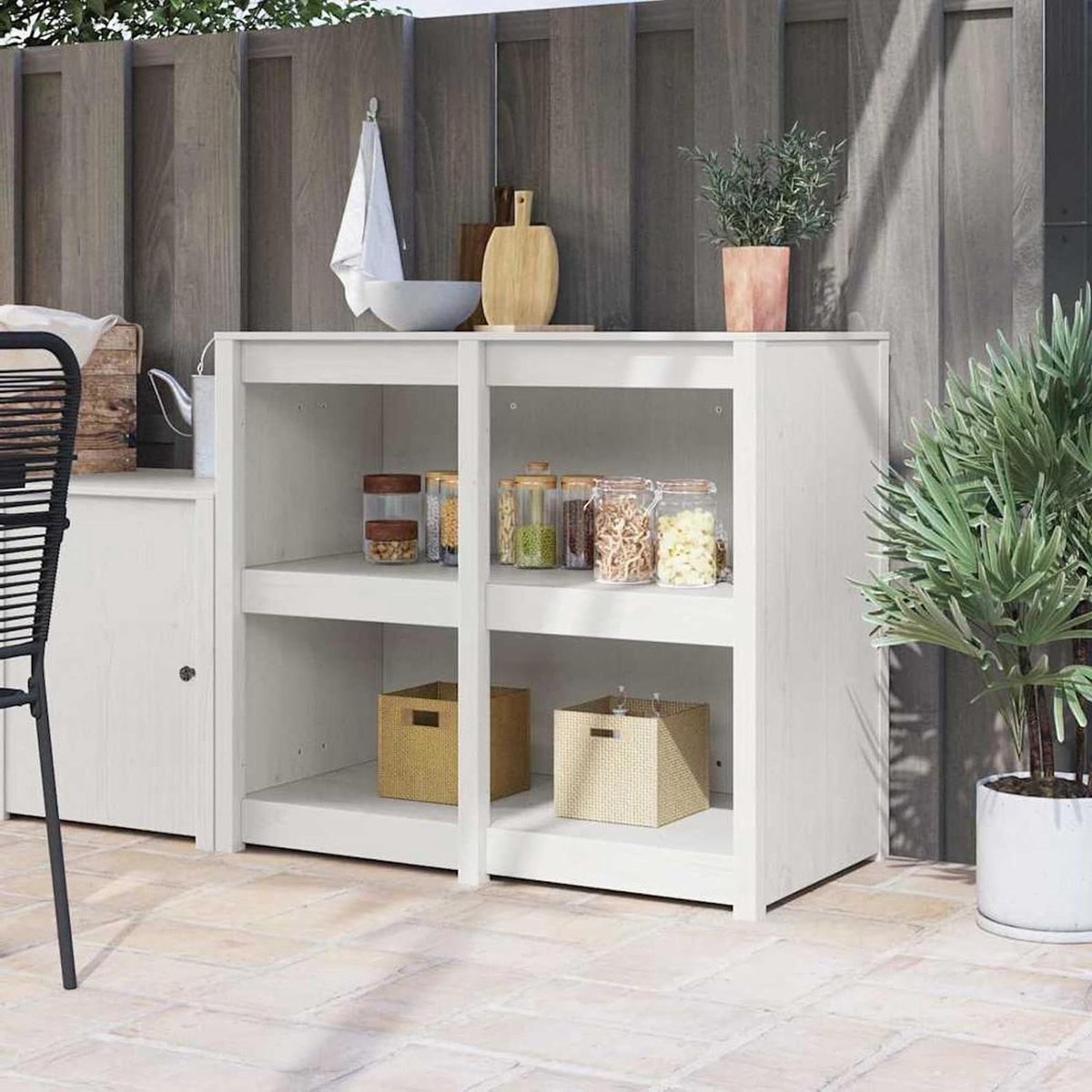 Buitenkeukenkast - Opbergkast Tuin - Keuken Organiseren - Massief Grenen Hout - 106 x 55 x 92 cm - Warm Wit