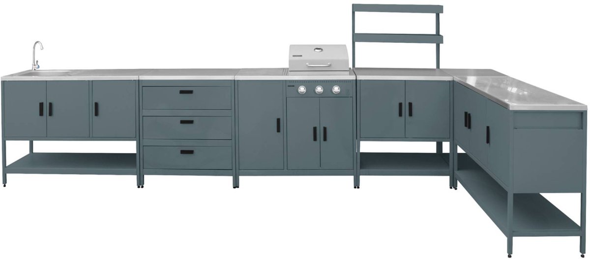 sweeek - Buitenkeuken 6 modules inclusief gasbarbecue staal - naxos