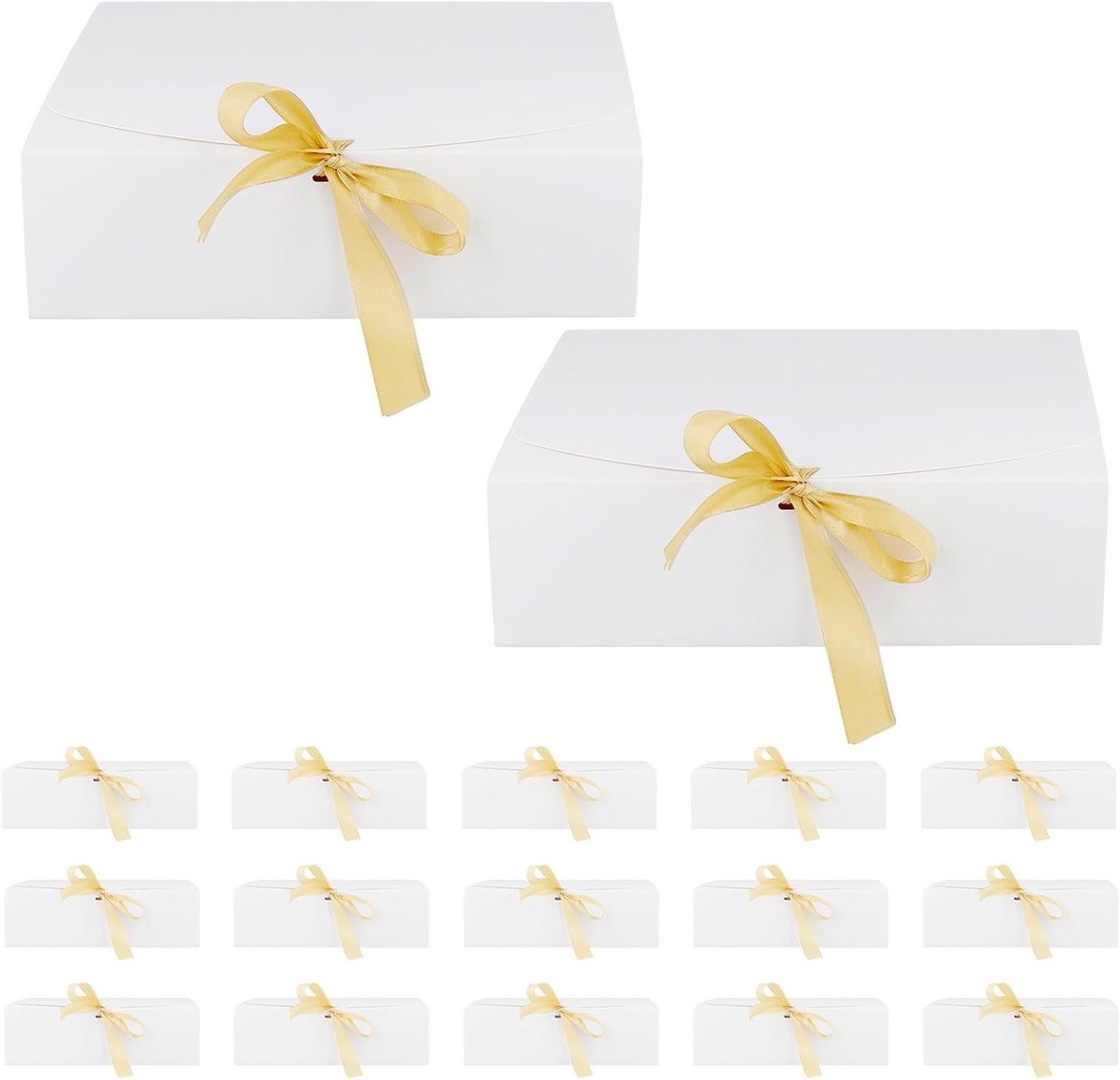 Set van 20 witte geschenkdozen met gouden lint voor bruiloften, verjaardagen en feesten - 27 cm x 20 cm x 8 cm kartonnen dozen met deksels voor cadeauverpakking
