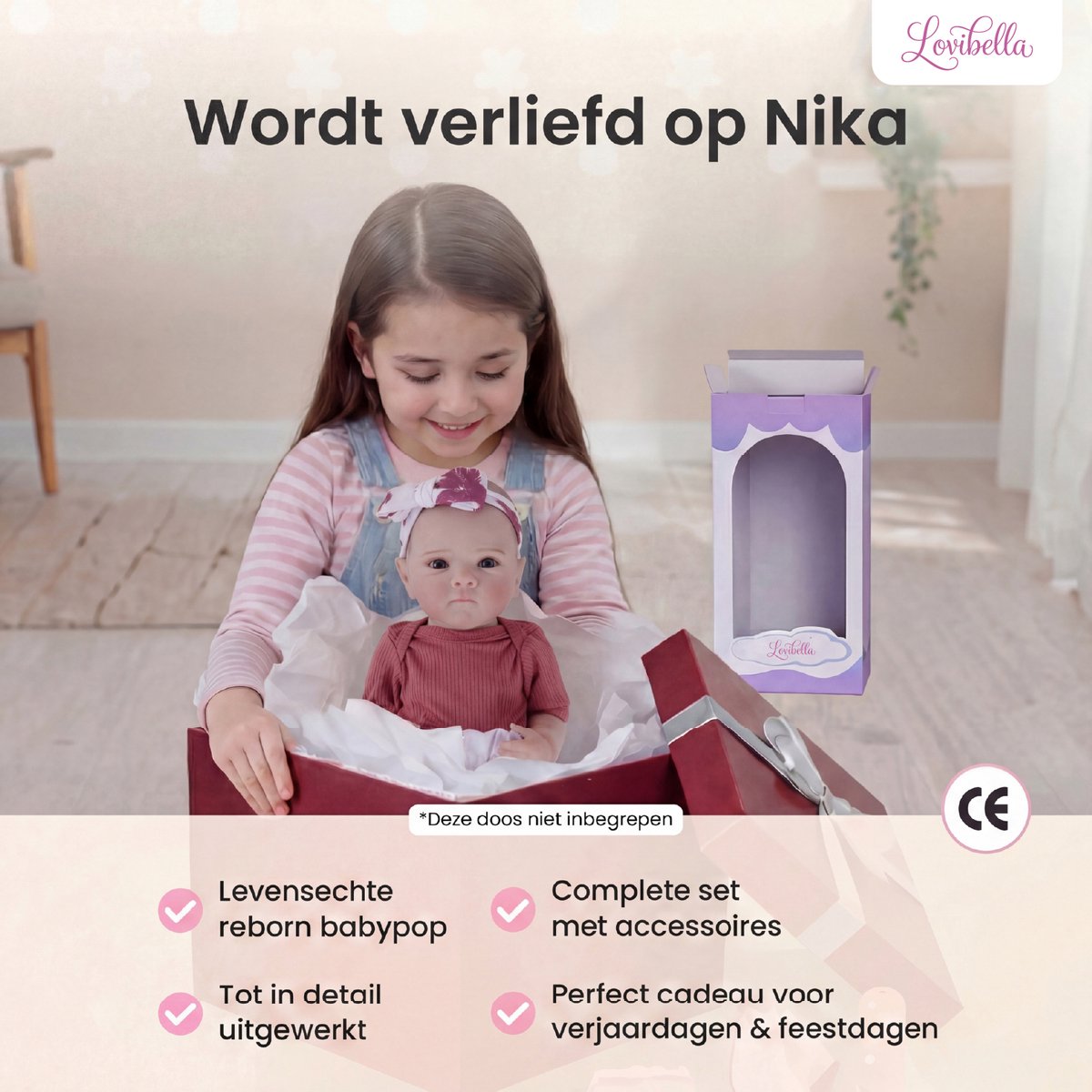Lovibella® Nika Reborn Baby Pop Meisje - Levensechte Babypoppen - Dementie poppen - 45 cm - Complete Accessoires Set - Realistische Poppen - Zoals Echt - Zacht Vinyl - Doll Speelgoed 3 Jaar — afbeelding 8