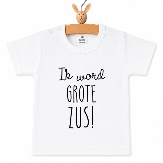 Shirt Ik word grote zus | korte mouw| wit | maat 86 zwangerschap aankondiging bekendmaking Baby big sis sister