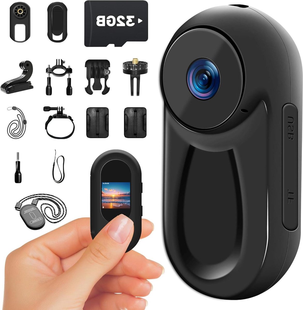 Mini Actiecamera - Sportcamera Bodycam - Handsfree Opnames Maken - Met Ingebouwd Scherm - 32 GB Geheugen - Zwart