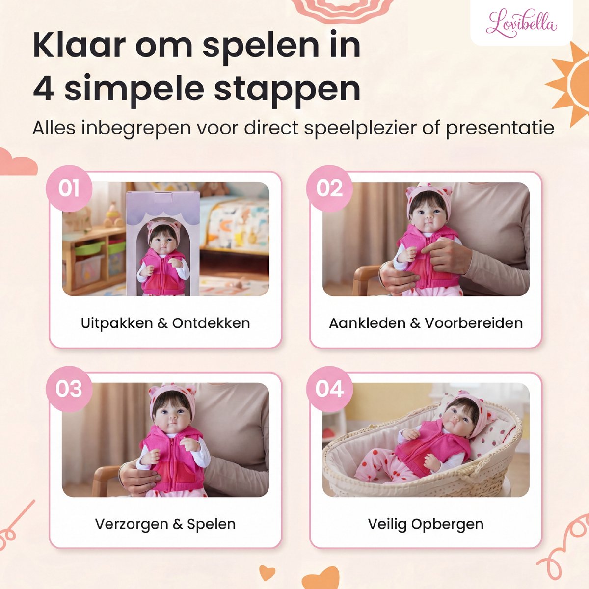 Lovibella® Sarina Levensechte Babypoppen - 1,1 Kilo - 45 CM - Reborn Baby Pop - Met Accessoires - Reborn Baby - Reborn Baby Doll - Dementie Pop - Reborn Poppen Meisje — afbeelding 6